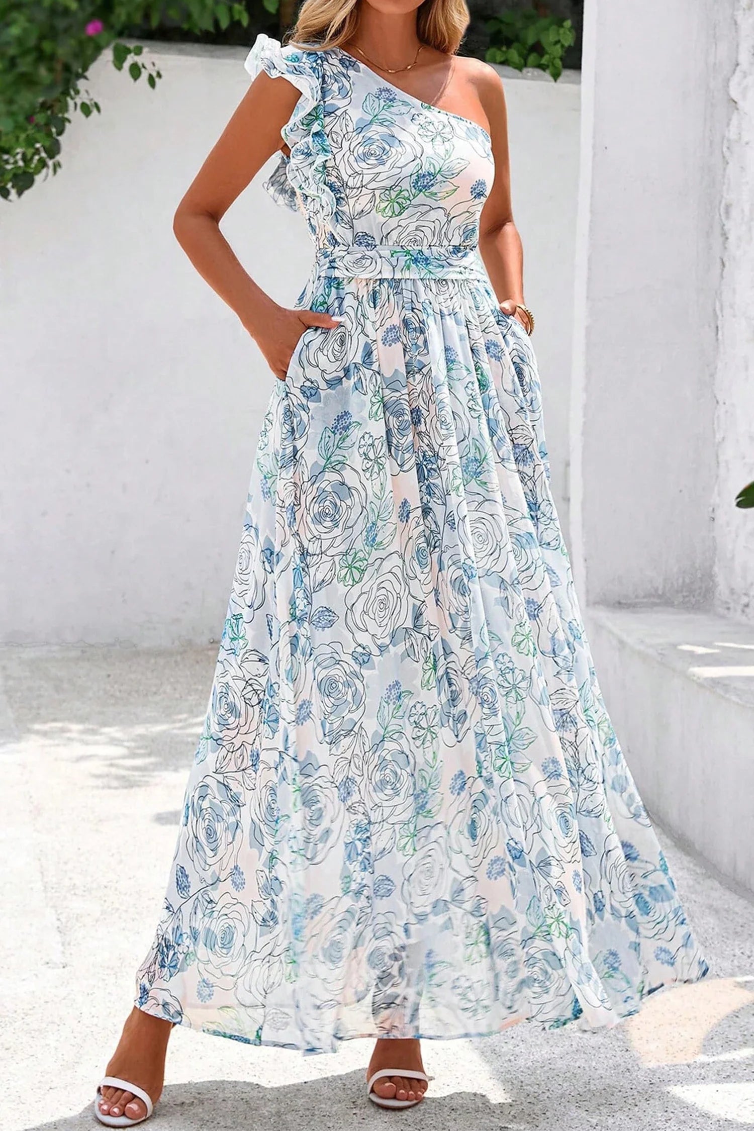 Tropical Bloom One-Shoulder Maxi Dress | S-XL